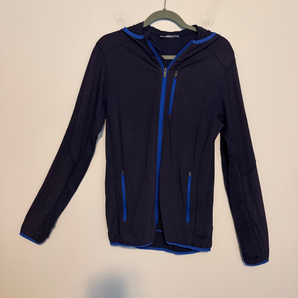 Icebreaker Quantum Merino Wool Full Zip Hoodie Navy Blue Technical Jacket XL